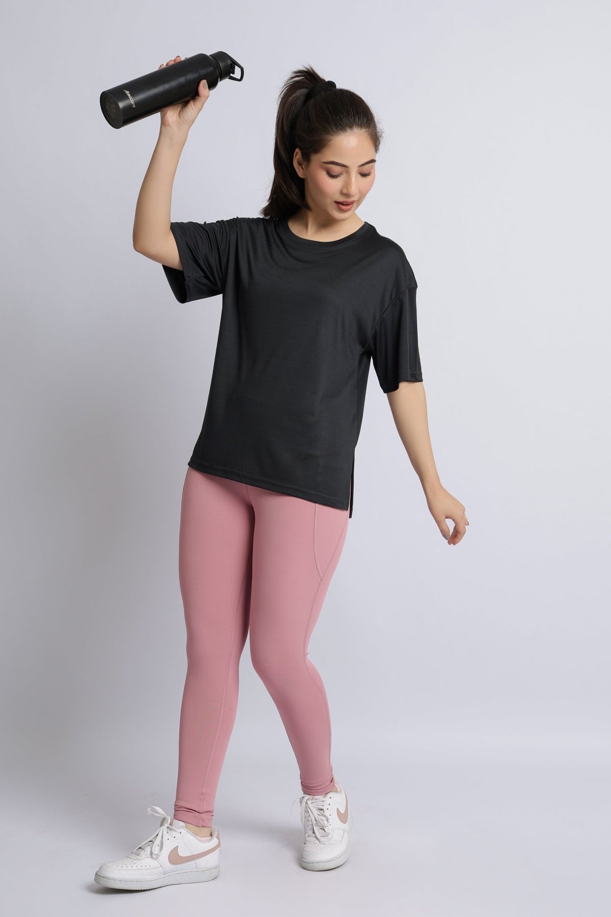 Black active off shoulder tshirt -Active off shoulder tshirt