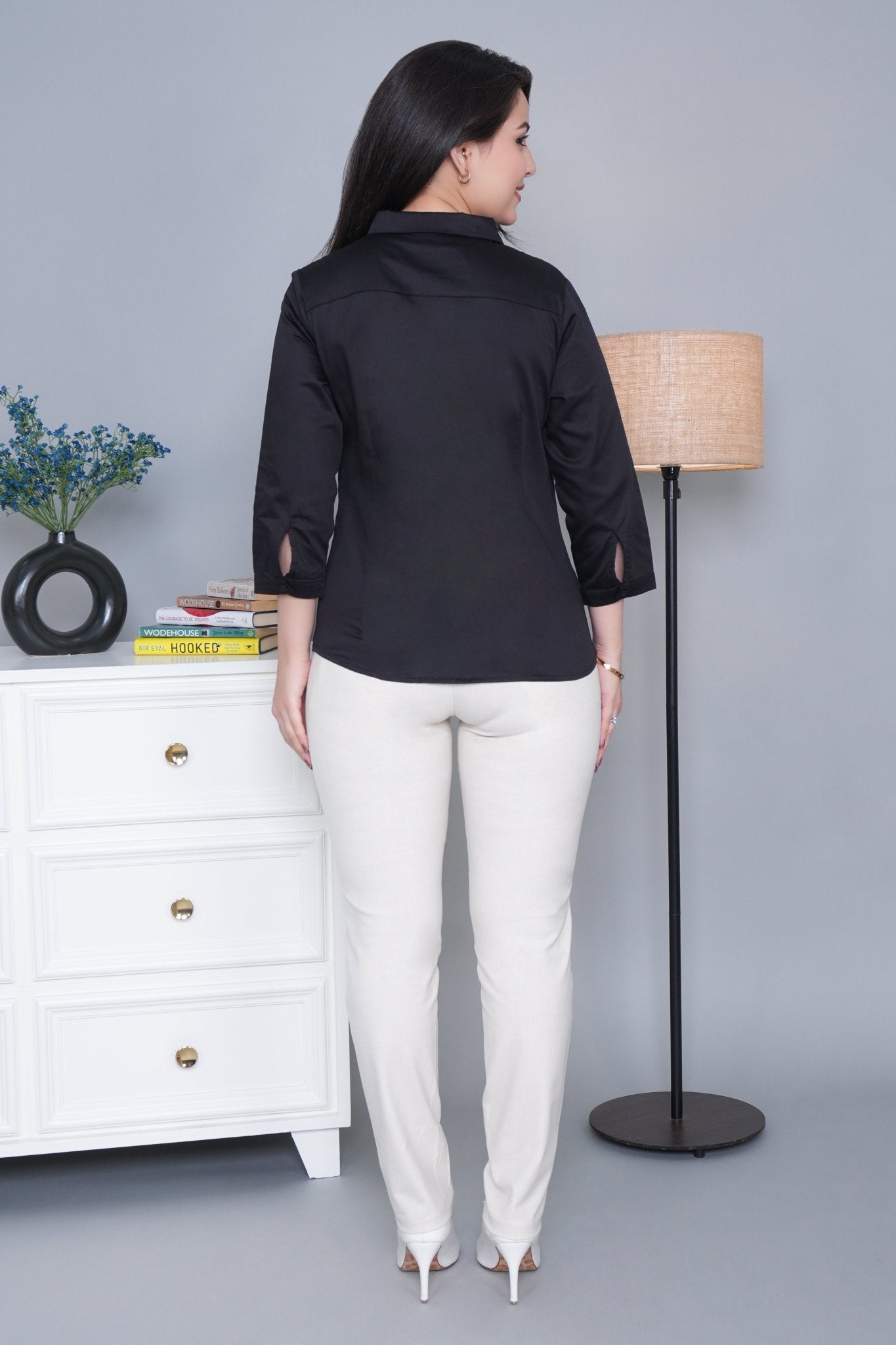 Black cotton office placket shirt - Cotton office placket shirt