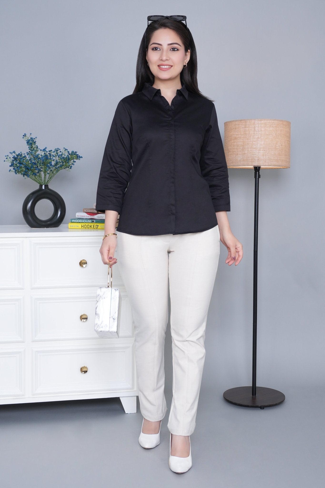 Black cotton office placket shirt - Cotton office placket shirt