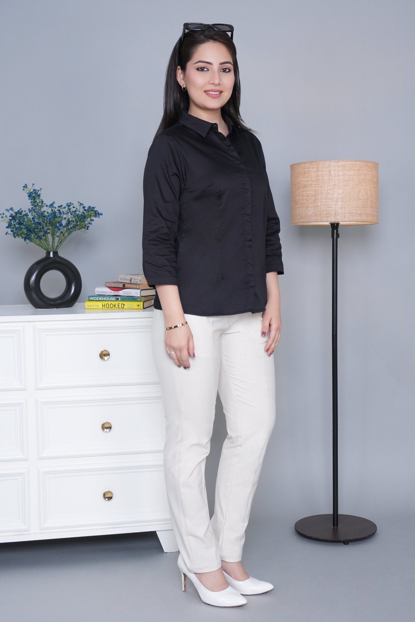 Black cotton office placket shirt - Cotton office placket shirt