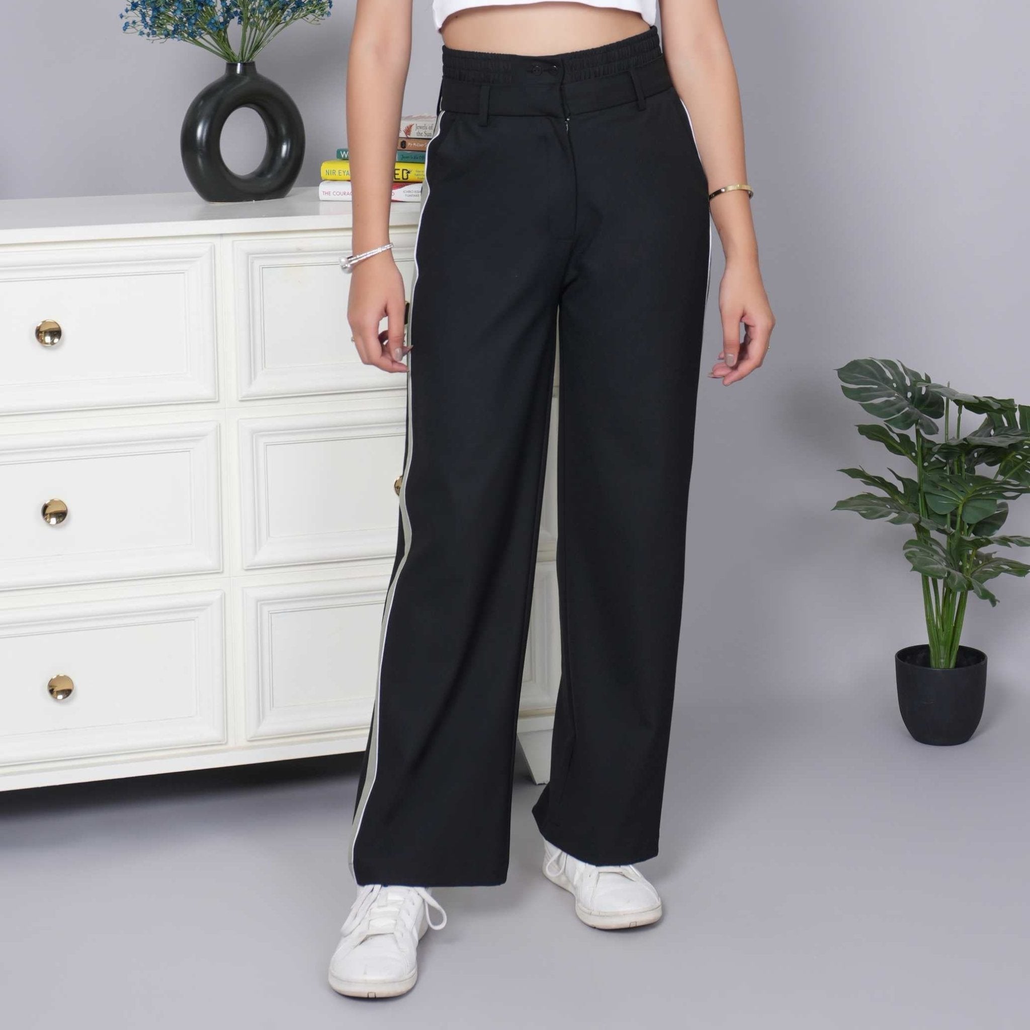 Black high waist retro trouser with spandex - High waist retro trouser