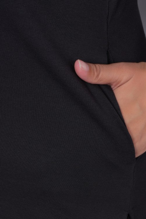 Black long round neck cotton t-shirt with pockets - Long cotton t-shirt