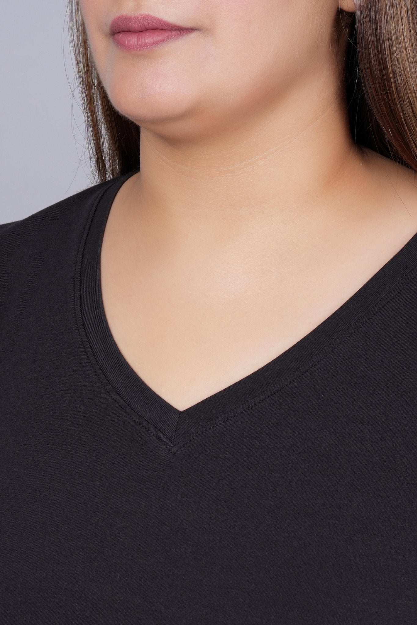 Black long v neck cotton lycra t-shirt with pockets - Long cotton t-shirt