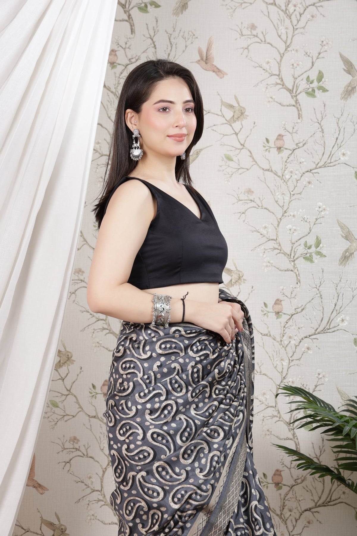 Black v neck cotton blouse made from premium cotton -Blouse