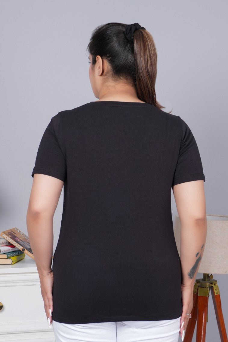 Black v neck cotton t-shirt with pockets - Long cotton v neck t-shirt