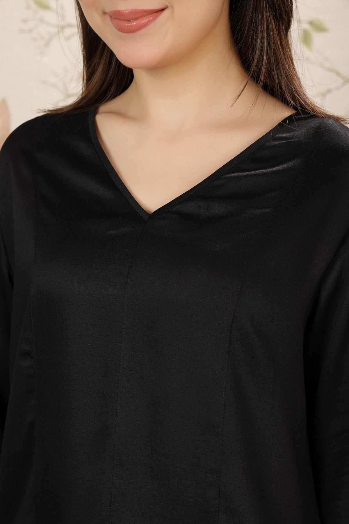 Black v-neck satin top -satin shirt