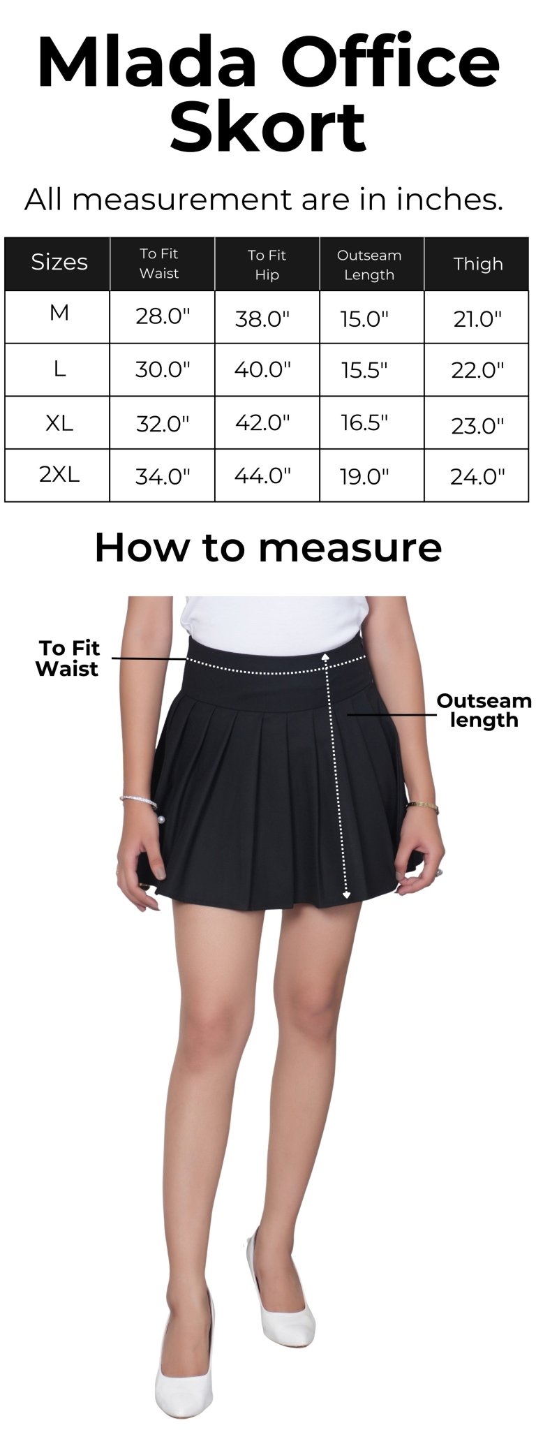 Black woven office skort for women - Woven office skorts