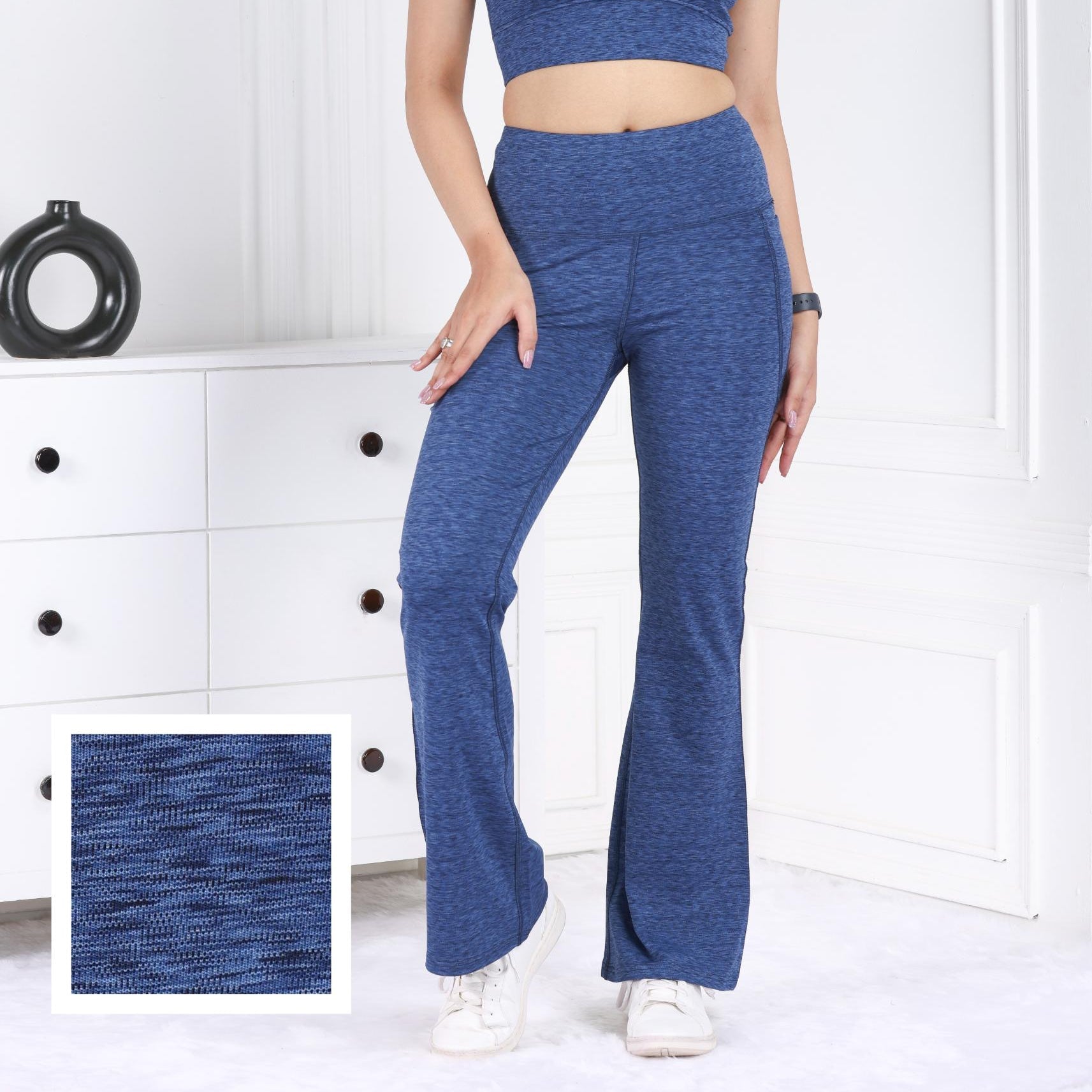 Blue Melange Active Flare Pants - Active melange flare pants