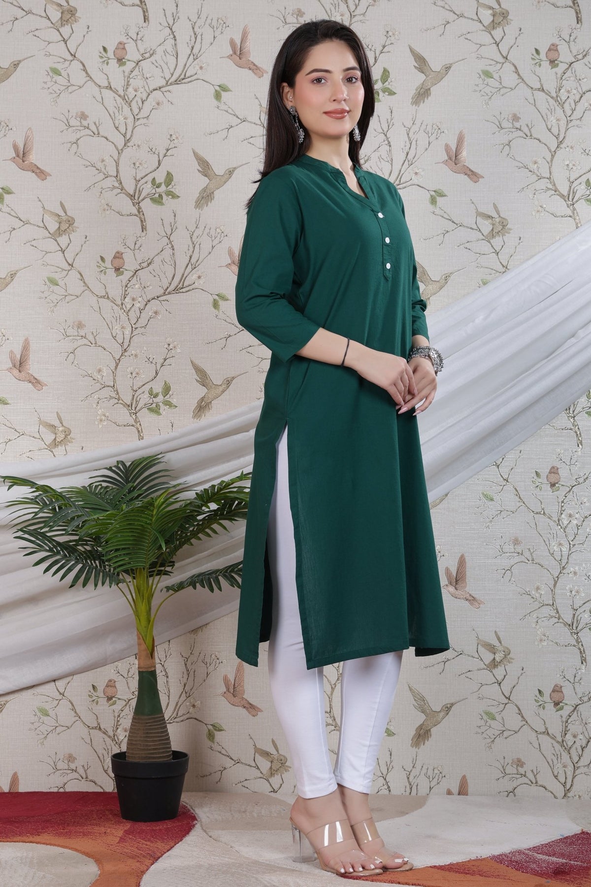 Bottle green 100% Premium Cotton Long Kurta -Cotton long kurta