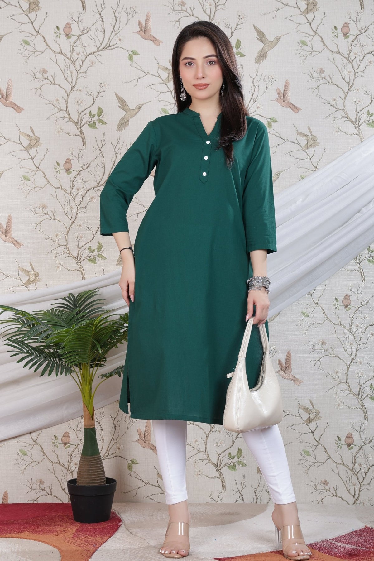 Bottle green 100% Premium Cotton Long Kurta -Cotton long kurta
