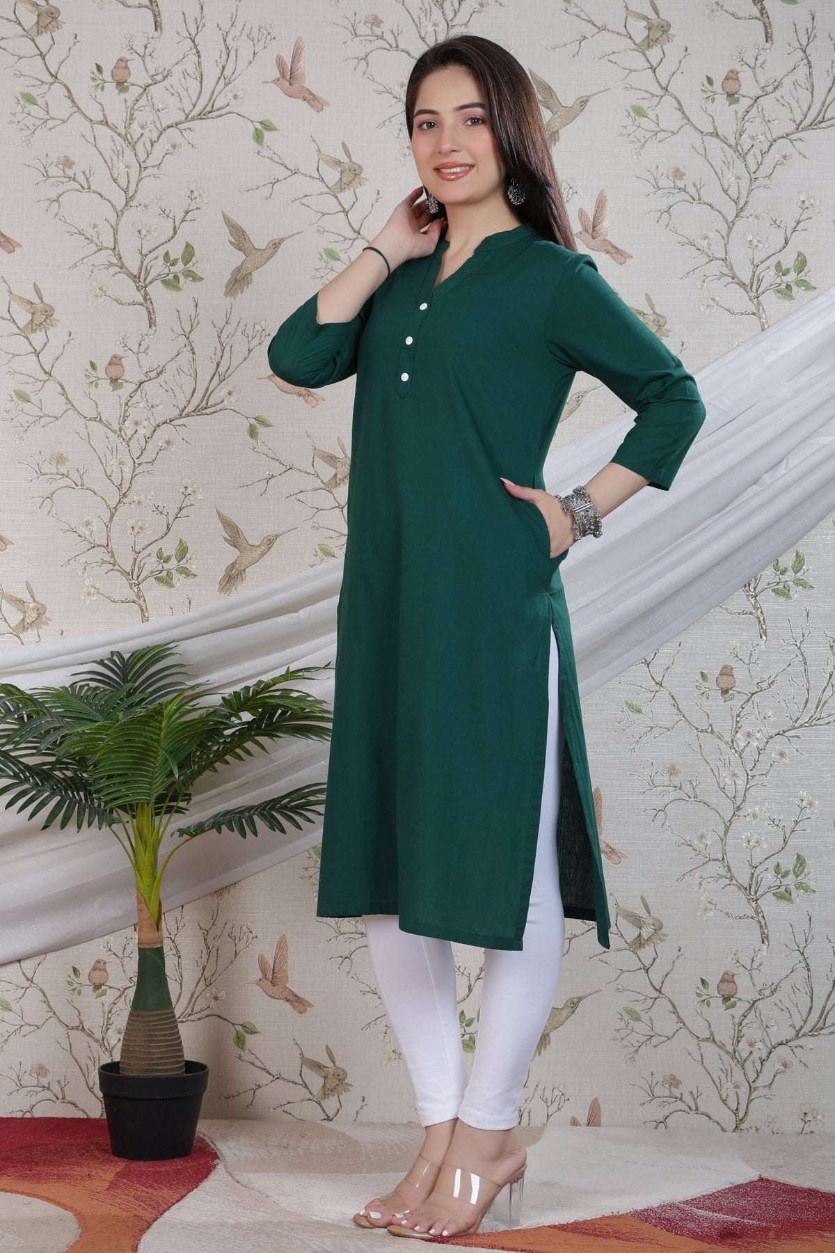 Bottle green 100% Premium Cotton Long Kurta -Cotton long kurta