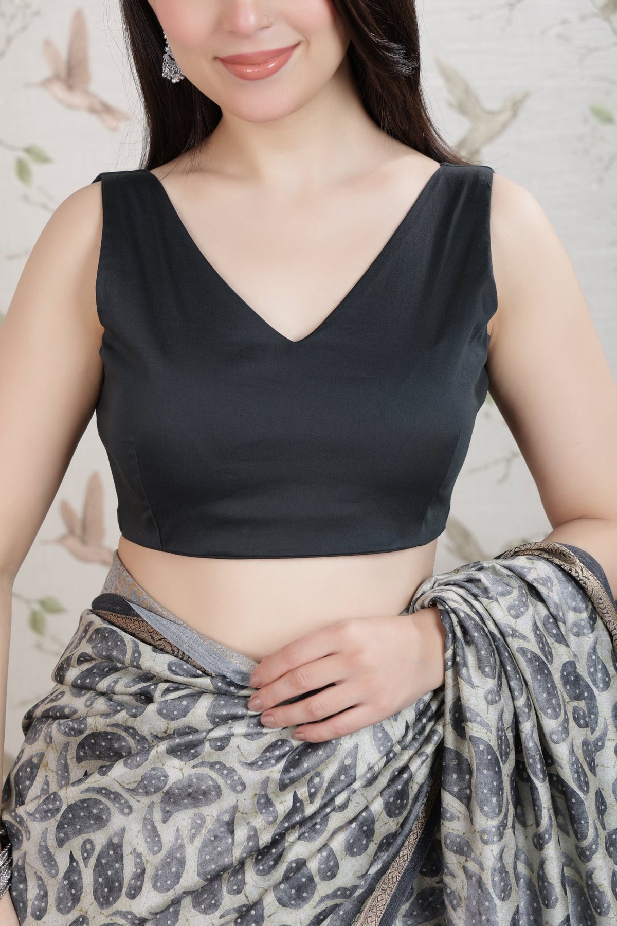Bottle green v neck cotton blouse made from premium cotton -Blouse