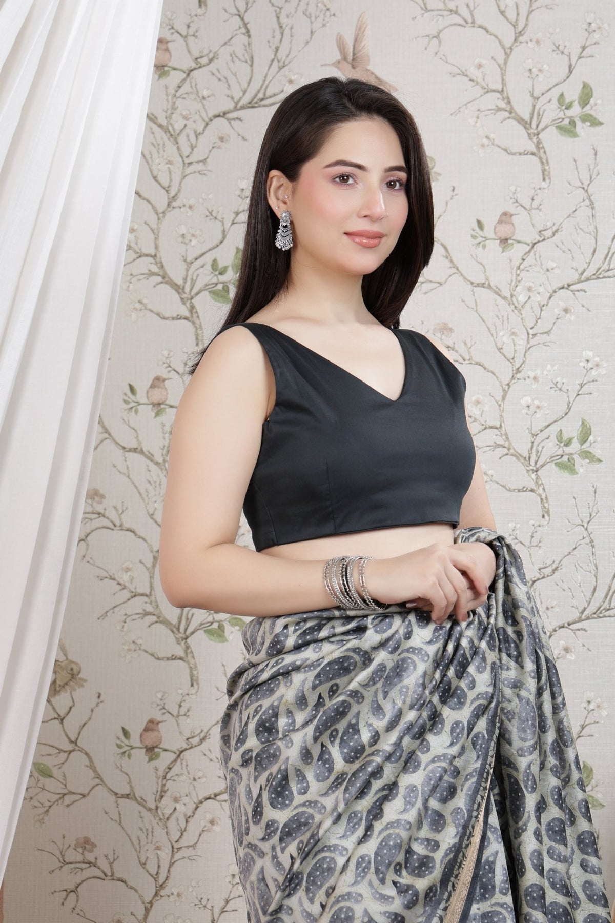 Bottle green v neck cotton blouse made from premium cotton -Blouse