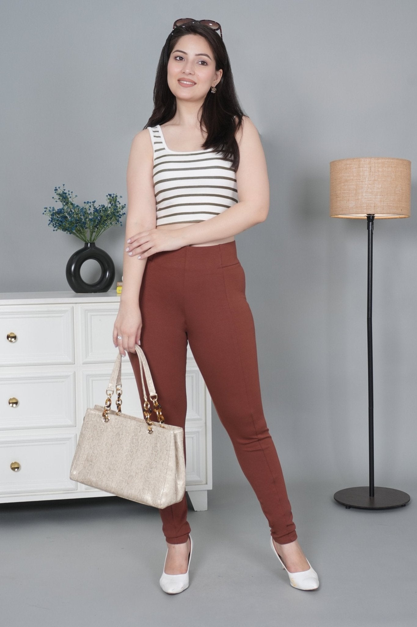 Caramel stretchable biowash USA HQ cotton jegging pant with superior elastic belt. - Milano jegging pants