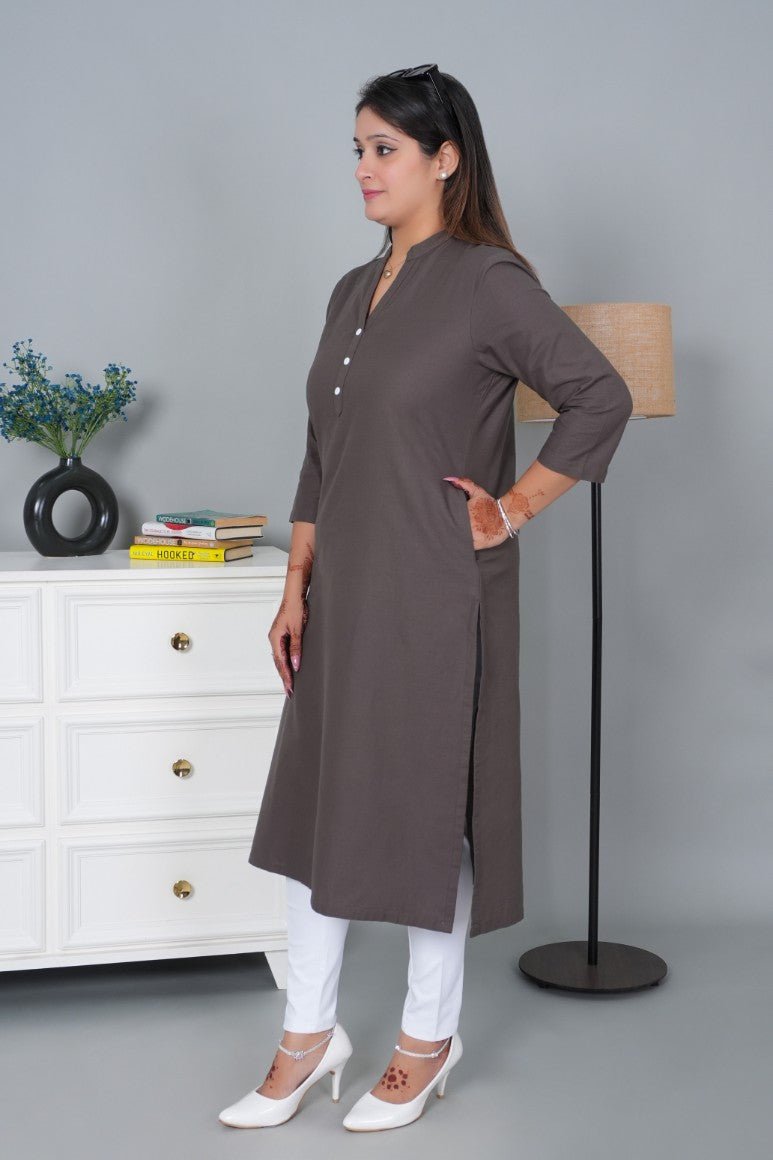 Charcoal 100% Premium Cotton Long Kurta - Long kurta