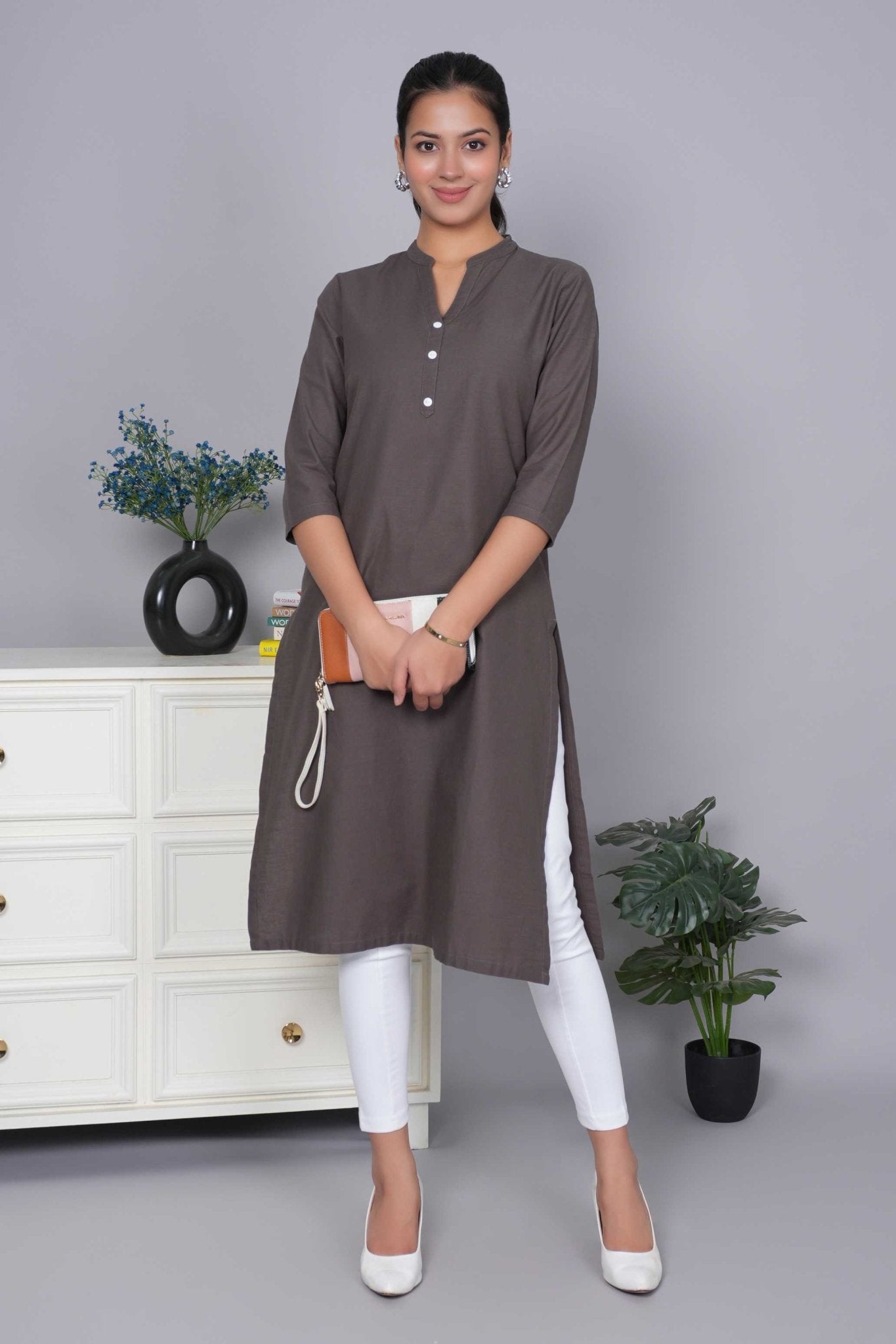 Charcoal 100% Premium Cotton Long Kurta - Long kurta