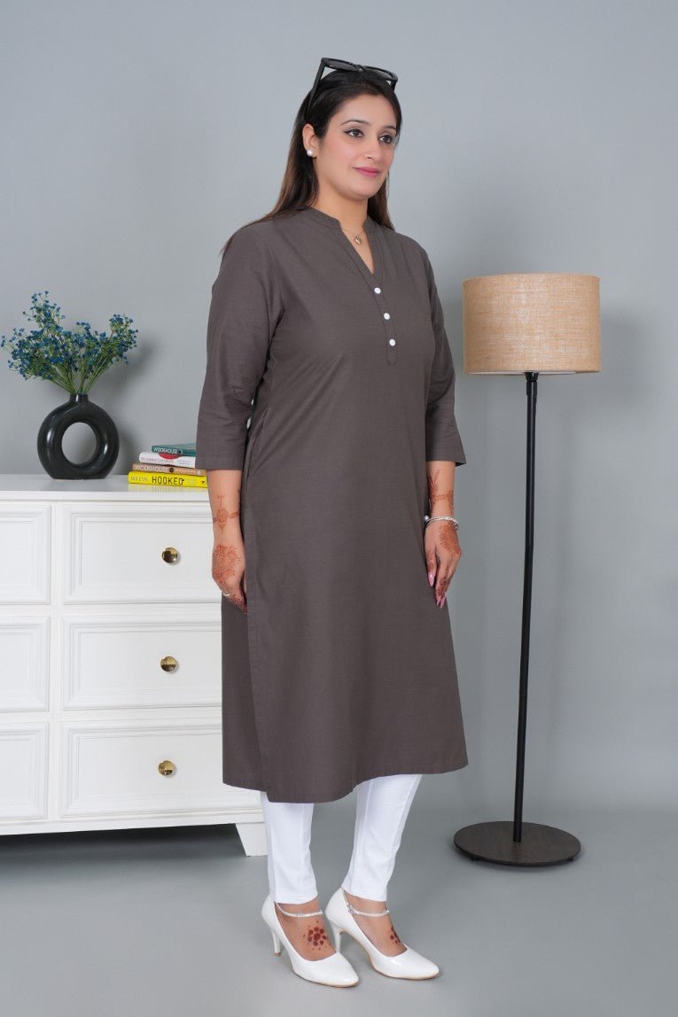 Charcoal 100% Premium Cotton Long Kurta - Long kurta