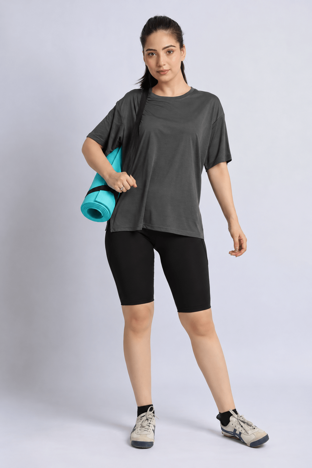 Charcoal active off shoulder tshirt -Active off shoulder tshirt