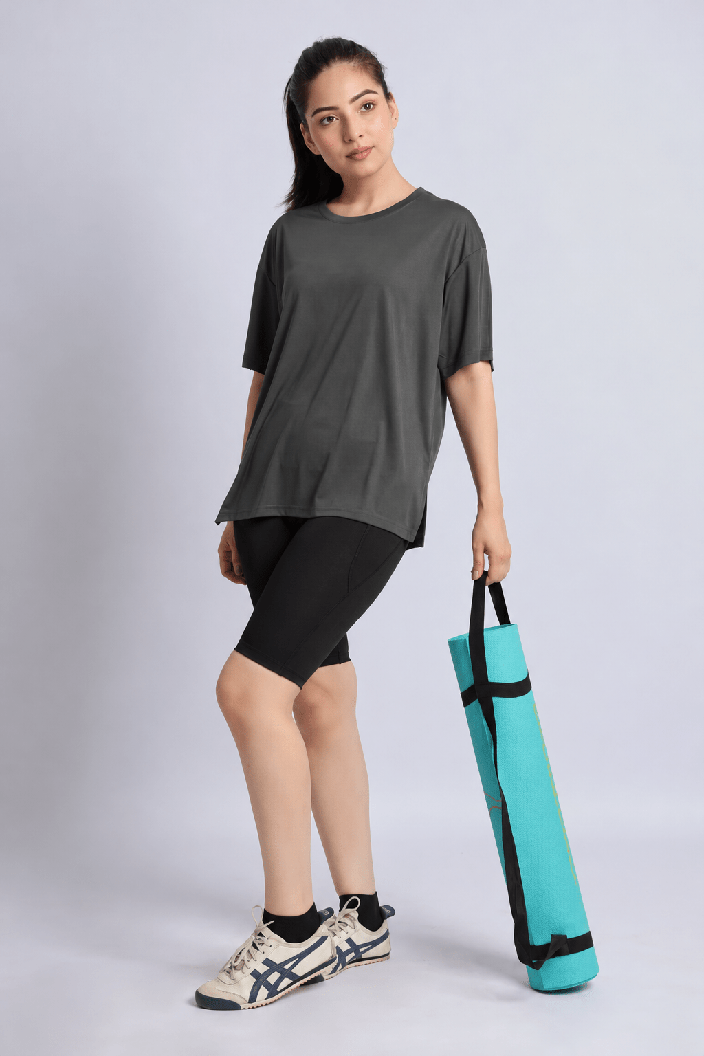 Charcoal active off shoulder tshirt -Active off shoulder tshirt
