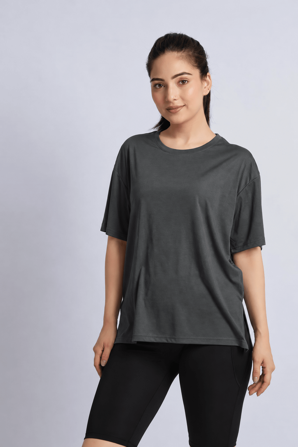 Charcoal active off shoulder tshirt -Active off shoulder tshirt
