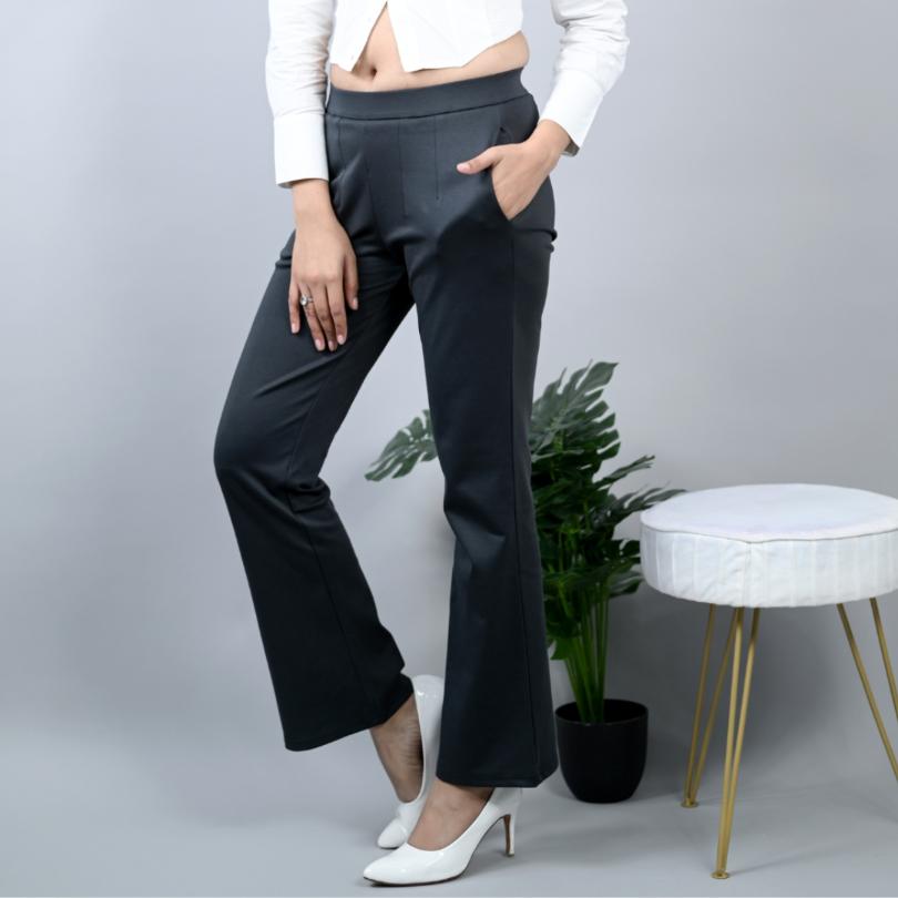 Charcoal bootcut flare pants trousers for women casual - Main Image