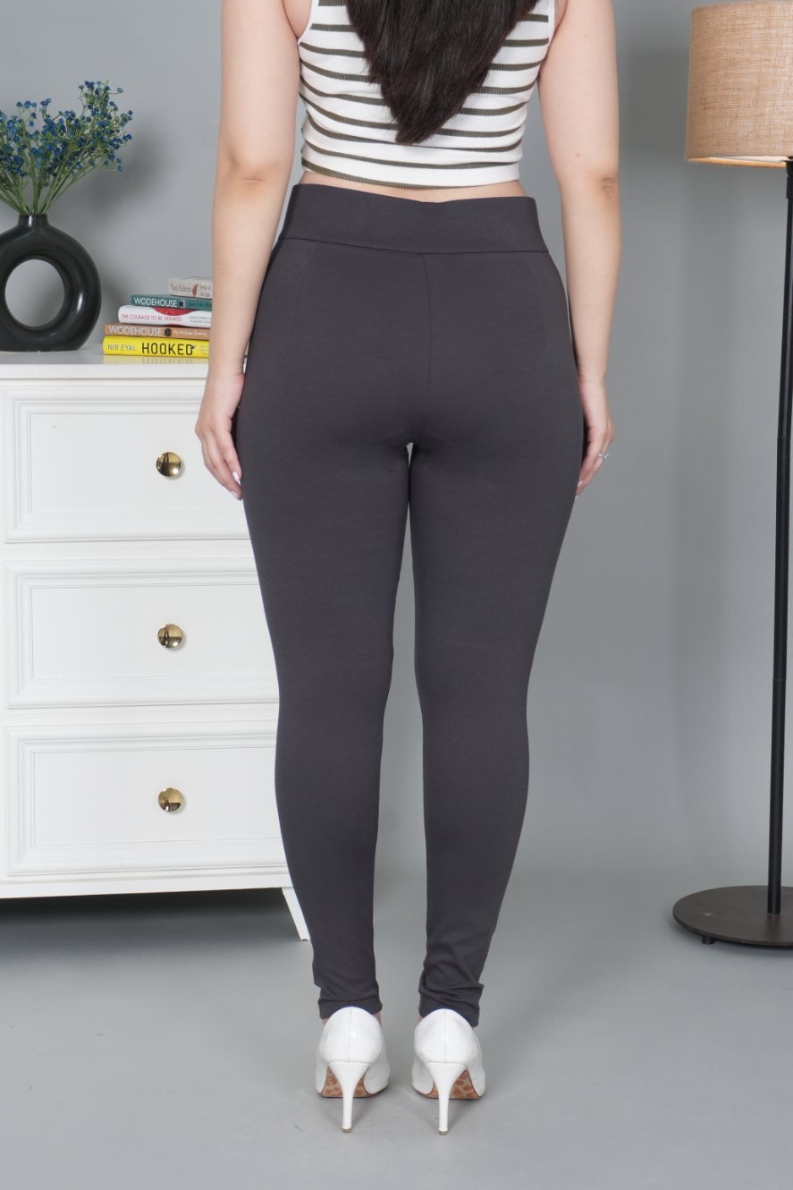 Charcoal stretchable biowash USA HQ cotton jegging pant with superior elastic belt. - Milano jegging pants
