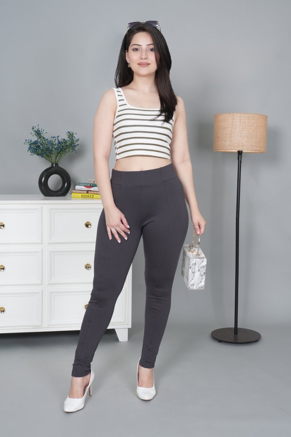 Charcoal stretchable biowash USA HQ cotton jegging pant with superior elastic belt. - Milano jegging pants