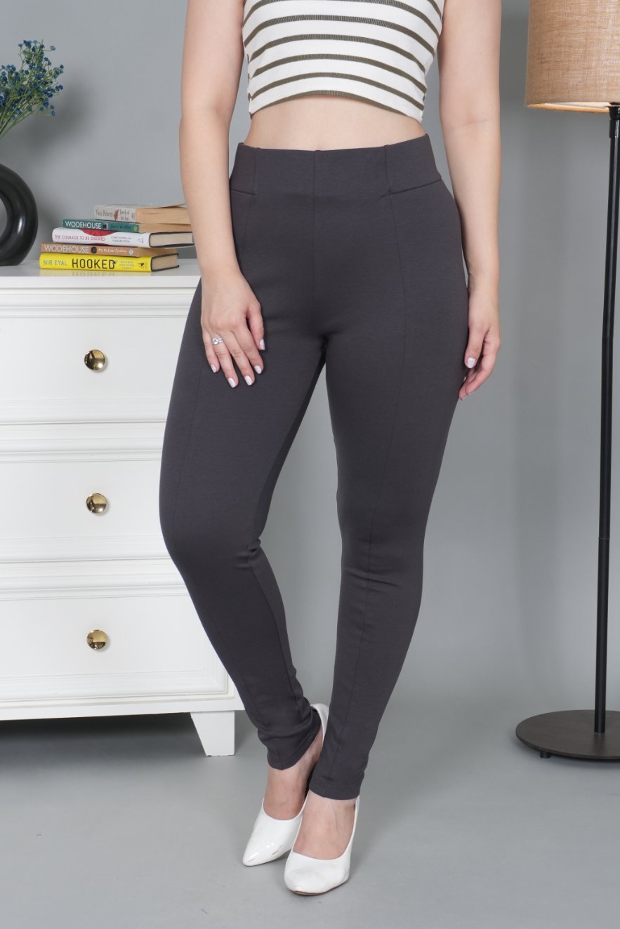 Charcoal stretchable biowash USA HQ cotton jegging pant with superior elastic belt. - Milano jegging pants