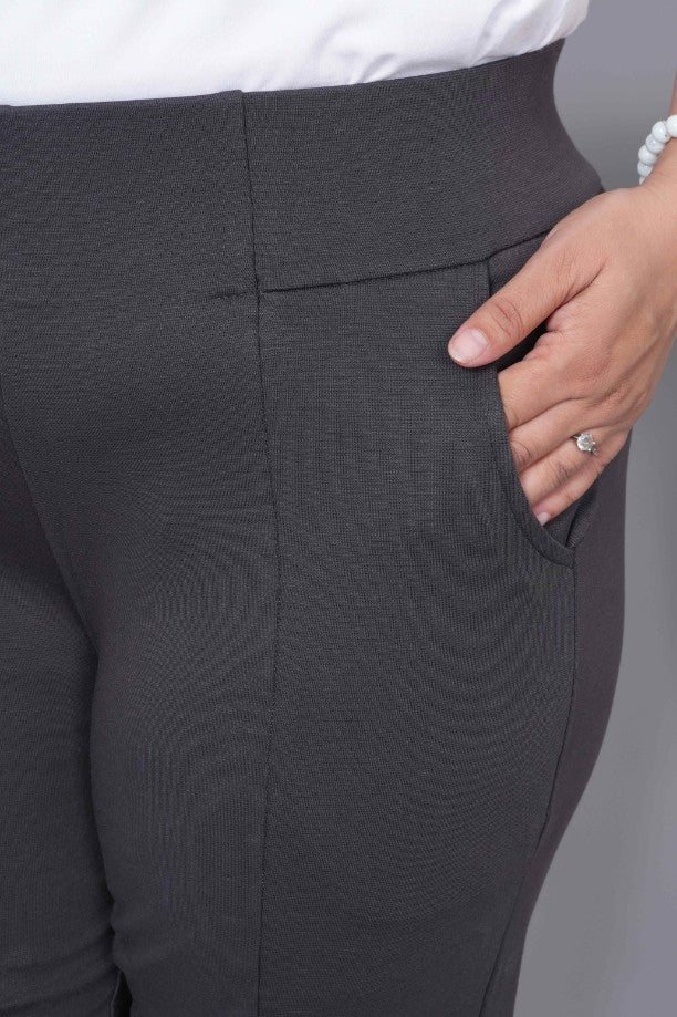 Charcoal stretchable biowash USA HQ cotton premium jegging pant with pockets & superior elastic belt. - Milano jegging pants with pcoket