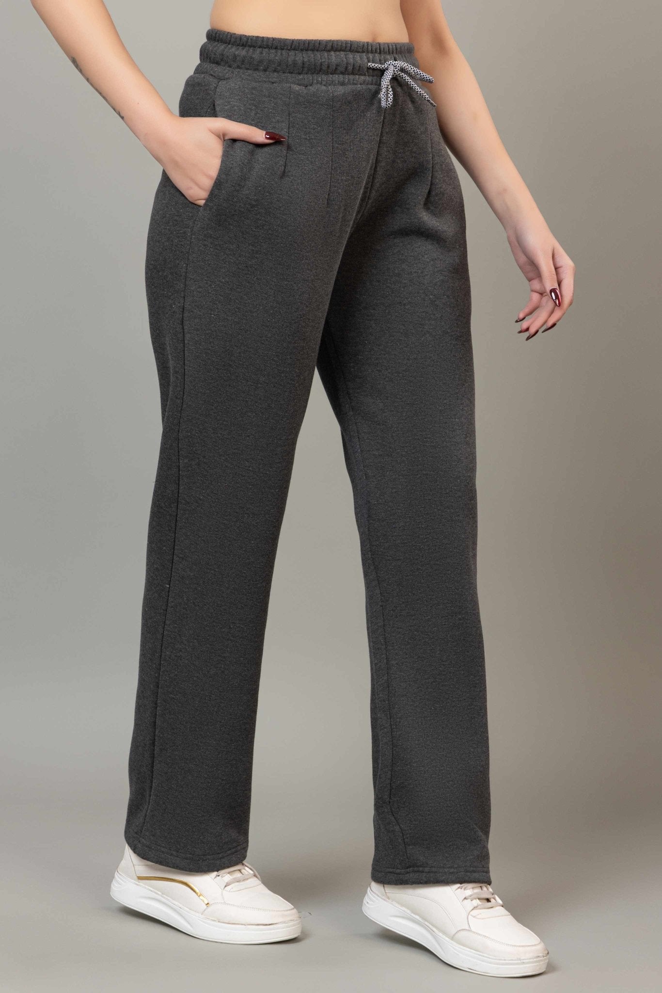 Charcoal winter warm straight fit pants - Winter straight pant