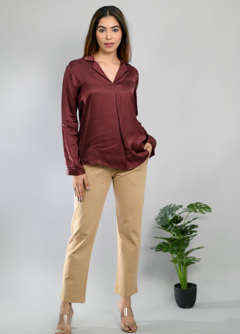 Chocolate satin shirt -satin shirt