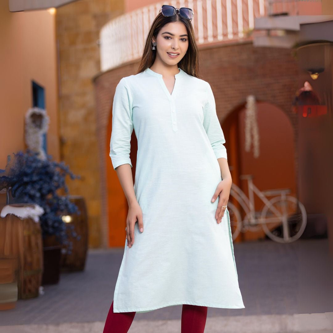 Classic Mint 100% Premium Cotton Long Kurta - Long kurta