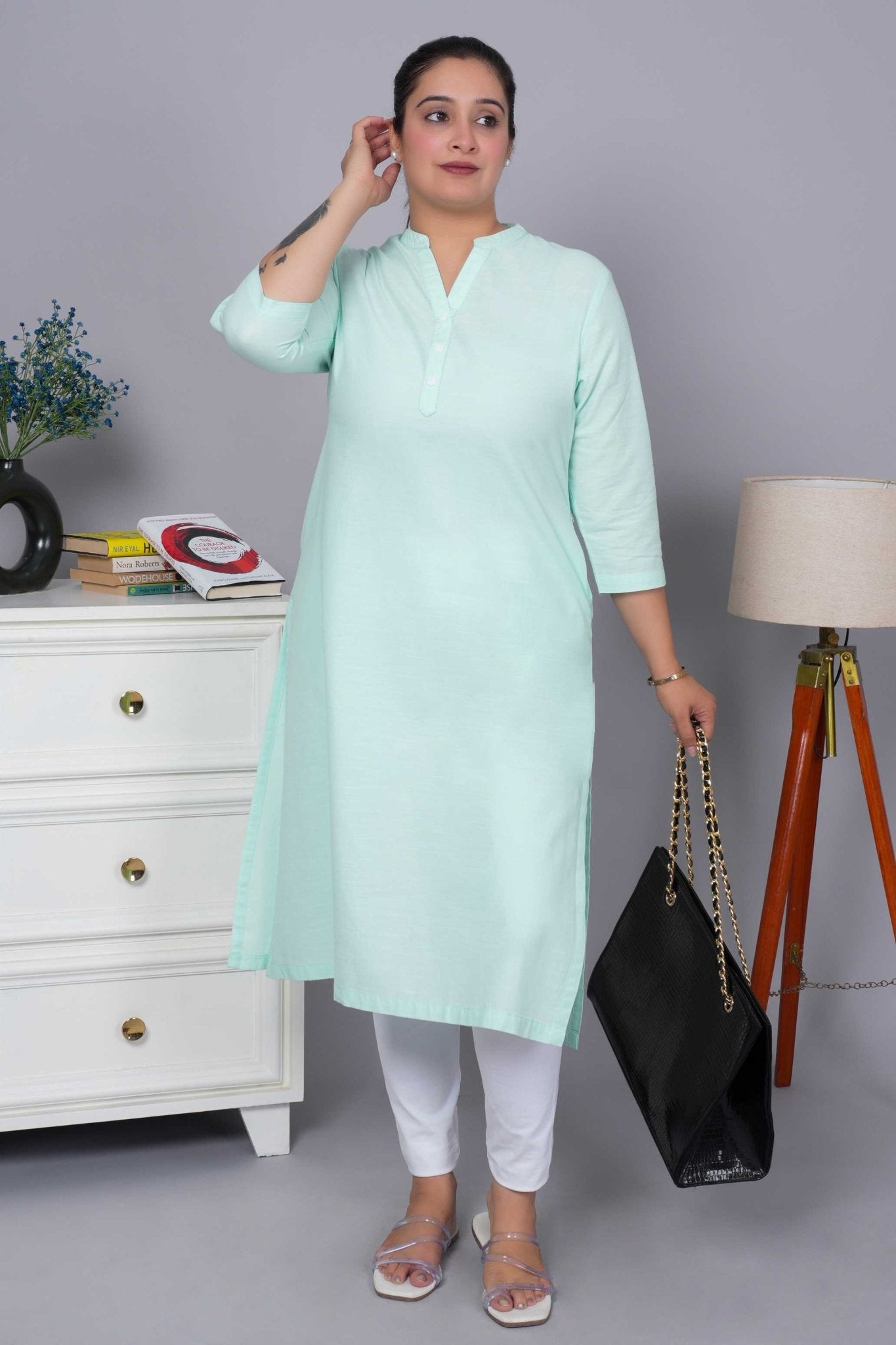Classic Mint 100% Premium Cotton Long Kurta - Long kurta
