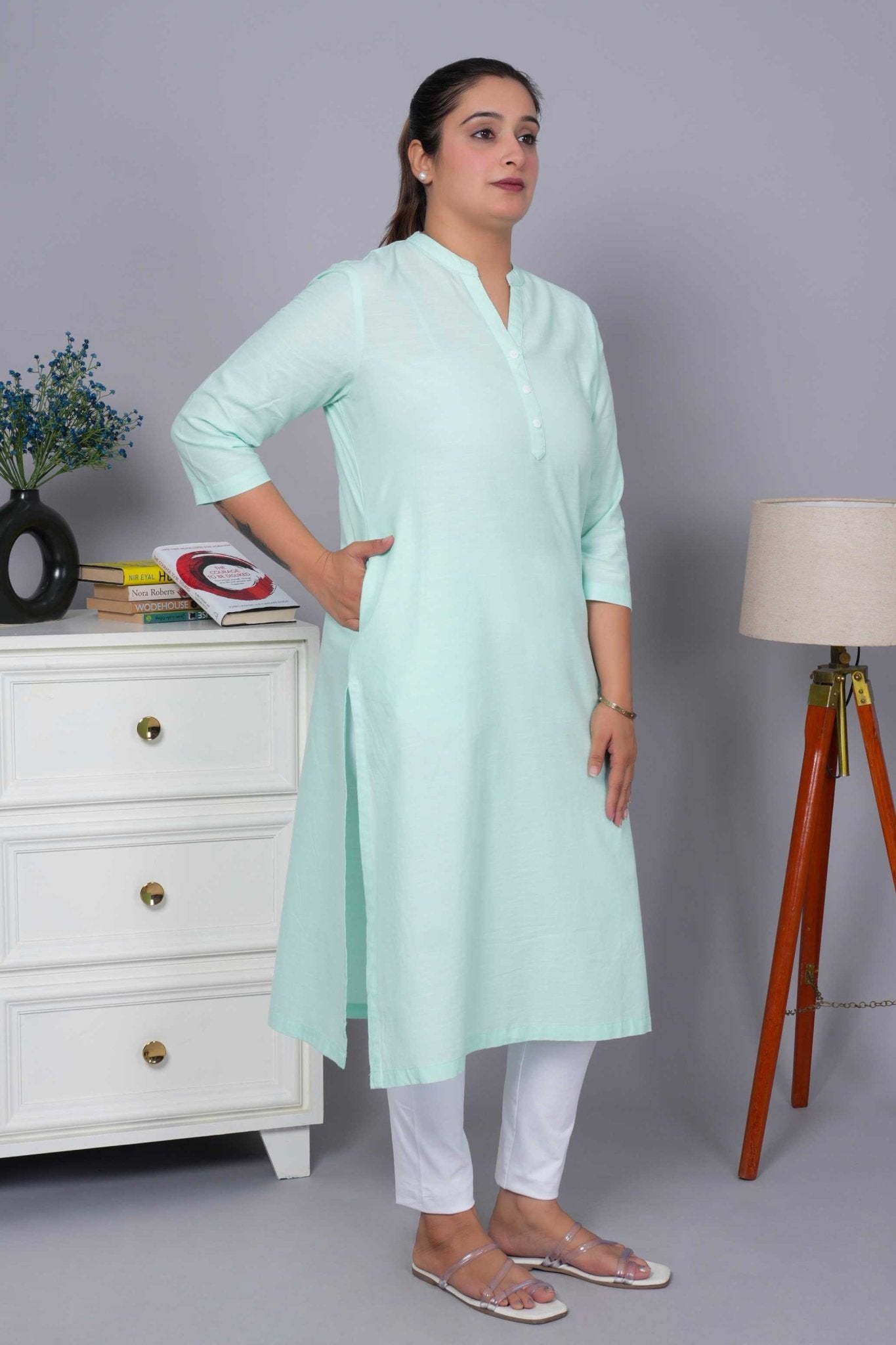 Classic Mint 100% Premium Cotton Long Kurta - Long kurta