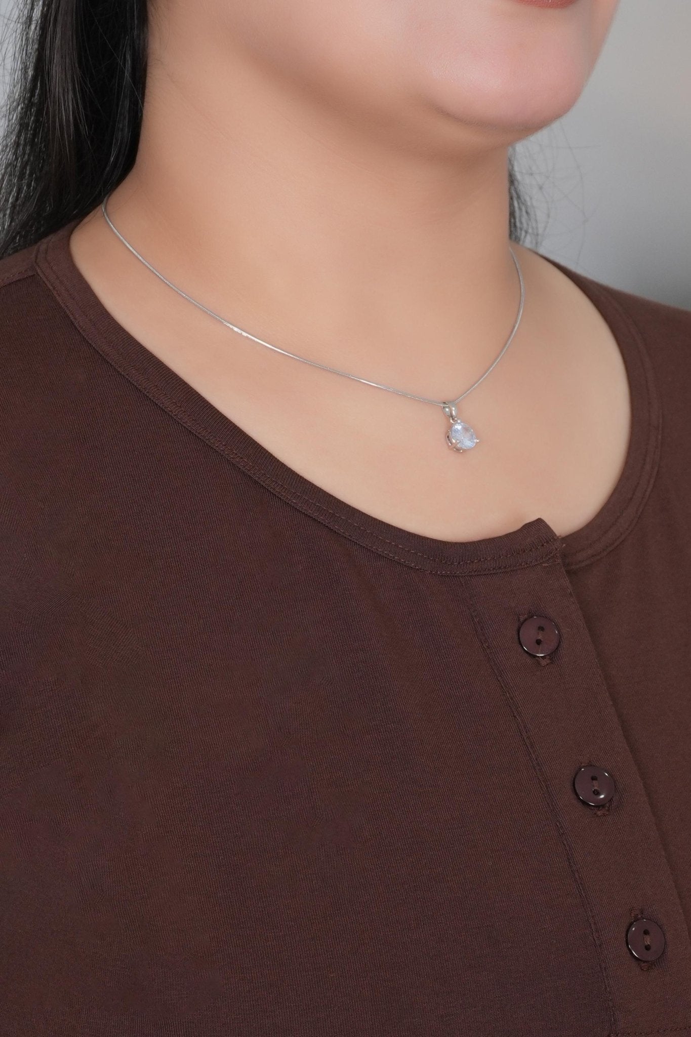 Coffe long round neck henley cotton lycra t-shirt with pockets - Long cotton t-shirt