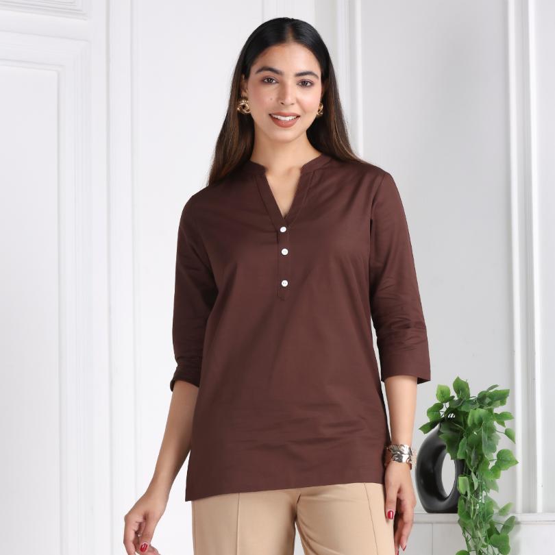 Coffee Brown Short Sleeve Rayon Kurta