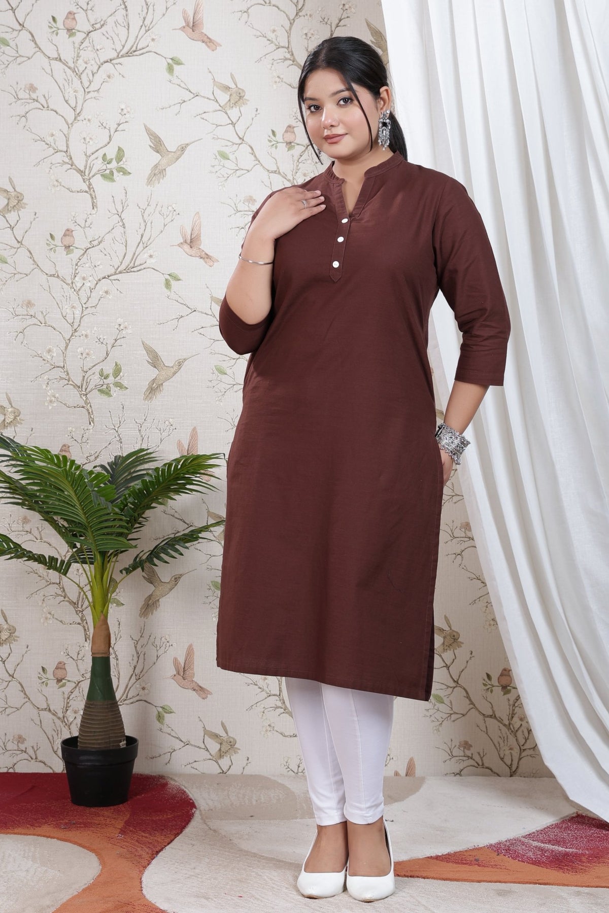 Coffee Bean 100% Premium Cotton Long Kurta -Long kurta