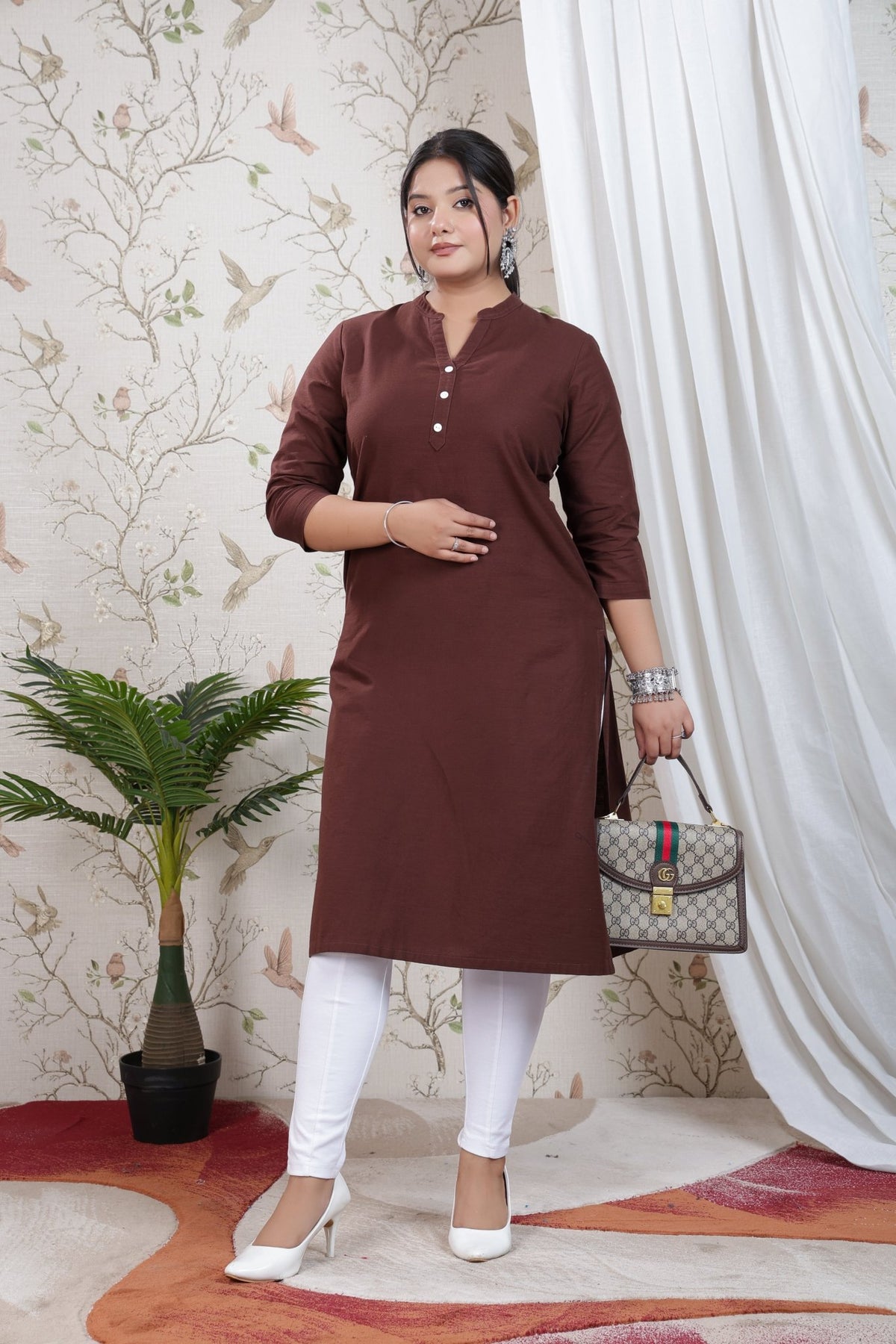 Coffee Bean 100% Premium Cotton Long Kurta -Long kurta