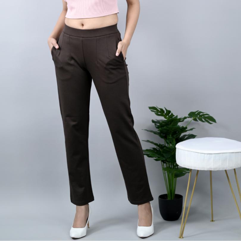 Coffee bean stretchable biowash USA HQ cotton cigarette pencil pants with  superior elastic belt. [Straight fit]