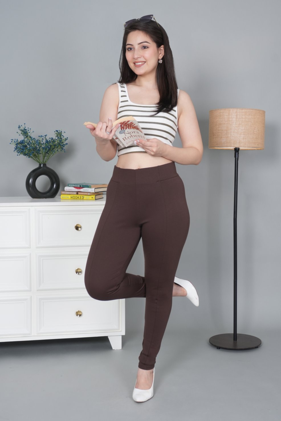 Coffee bean stretchable biowash USA HQ cotton jegging pant with superior elastic belt. - Milano jegging pants
