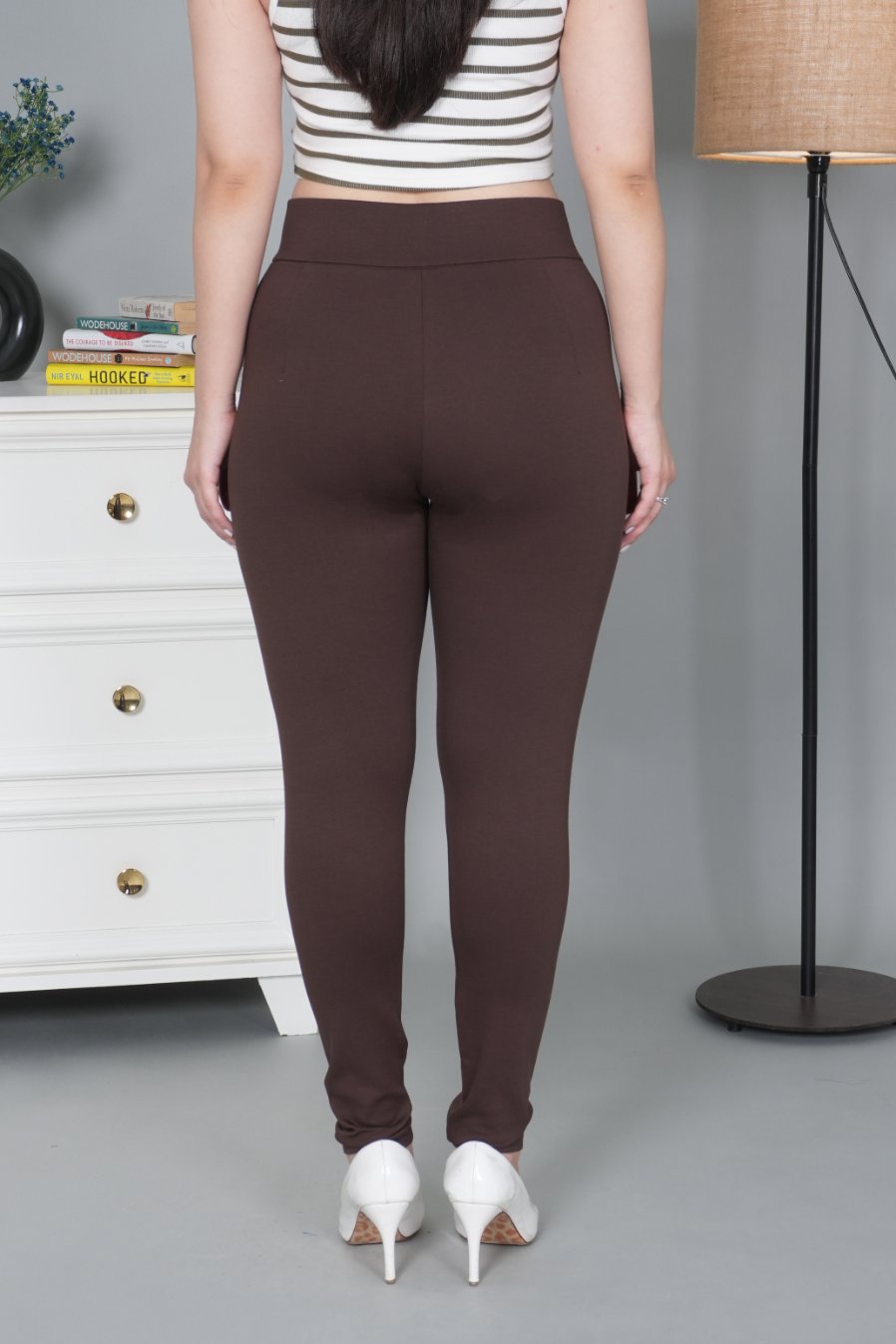 Coffee bean stretchable biowash USA HQ cotton jegging pant with superior elastic belt. - Milano jegging pants
