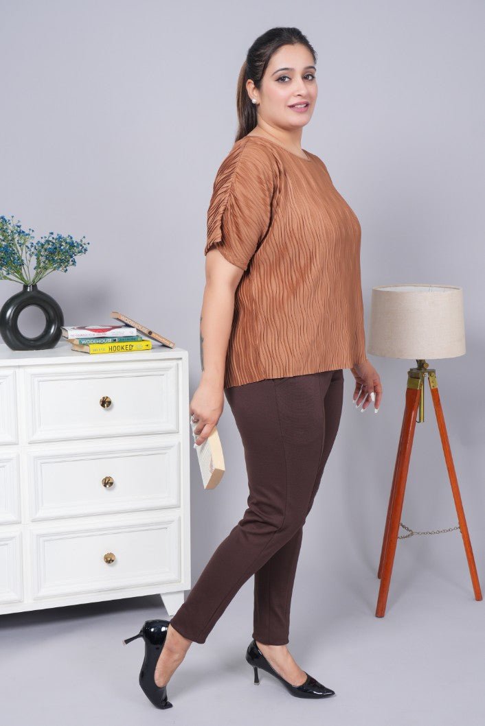 Coffee bean stretchable biowash USA HQ cotton premium jegging pant with pockets & superior elastic belt - Milano jegging pants with pcoket