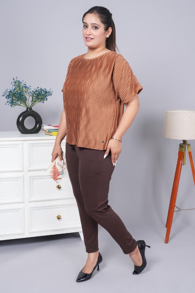 Coffee bean stretchable biowash USA HQ cotton premium jegging pant with pockets & superior elastic belt - Milano jegging pants with pcoket