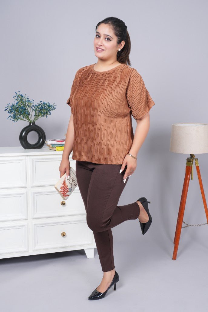 Coffee bean stretchable biowash USA HQ cotton premium jegging pant with pockets & superior elastic belt - Milano jegging pants with pcoket