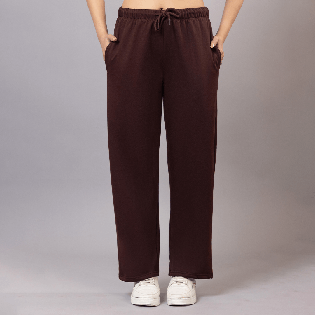 Coffee winter warm flare pants with superior elastic belt. - Winter flare pant