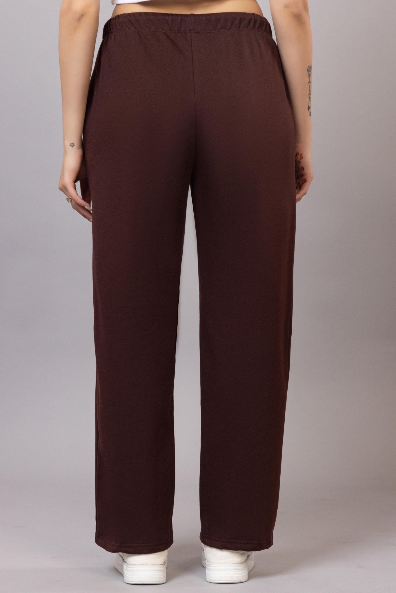 Coffee winter warm flare pants with superior elastic belt. - Winter flare pant