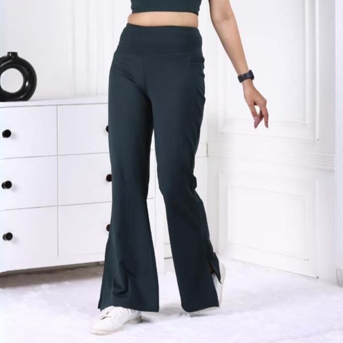 Dark Green Active Flare with Slit Pants