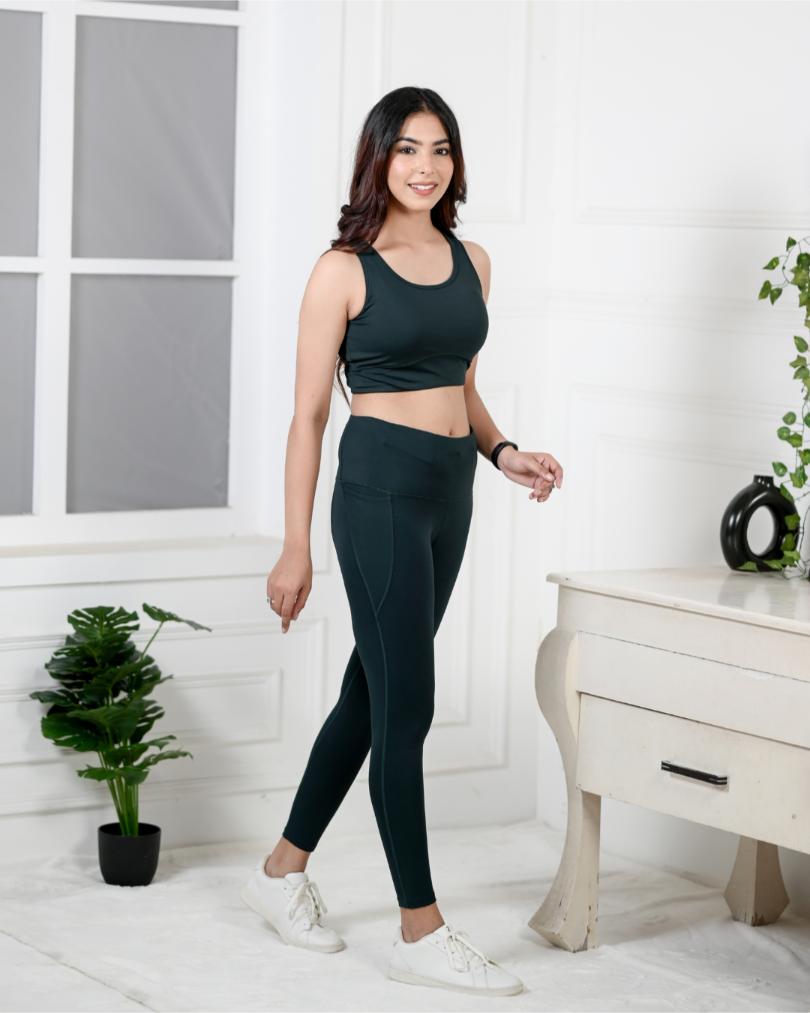 Dark Green Active Leggings -Active leggings pants