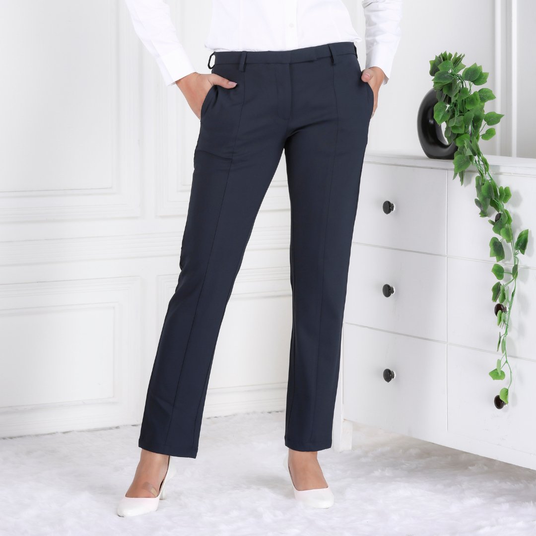everyone easy slacks fabric (NAVY) everyone cotton twill belted