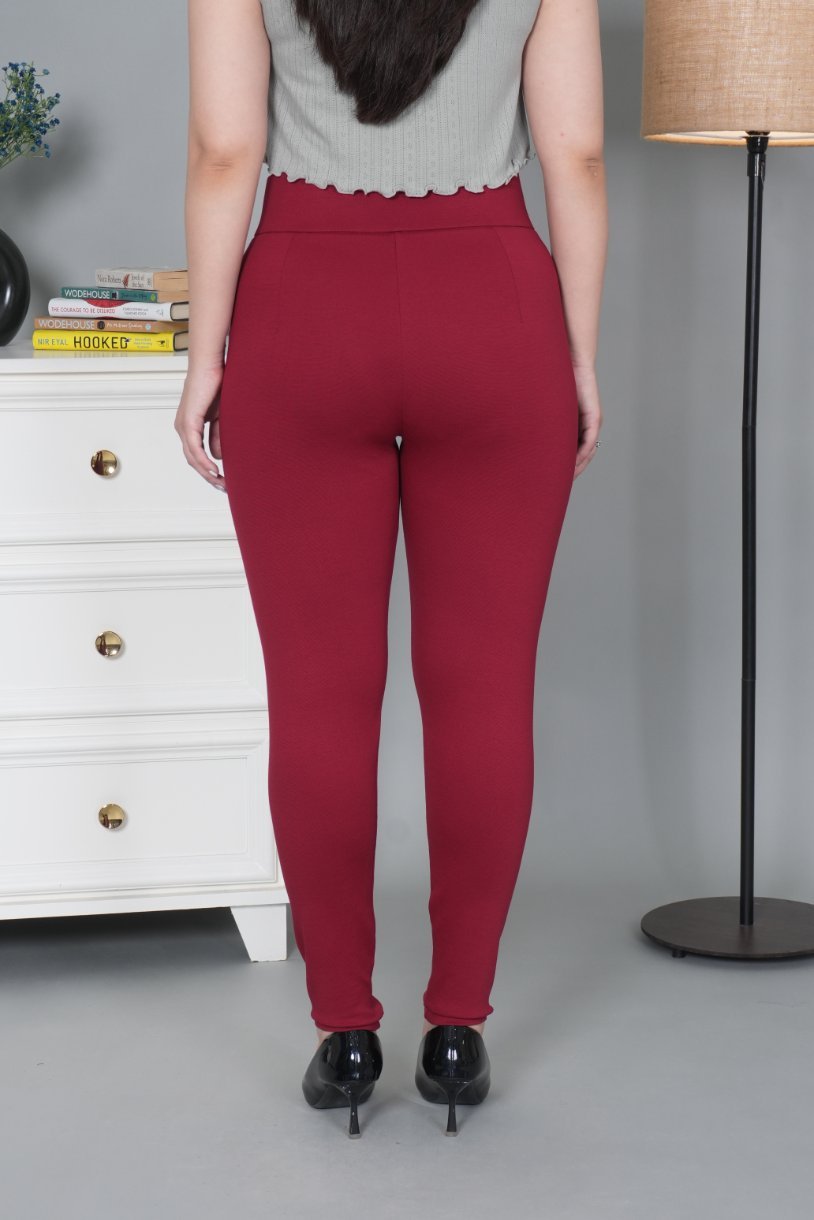 Dark rose stretchable biowash USA HQ cotton jegging pant with superior elastic belt. - Milano jegging pants